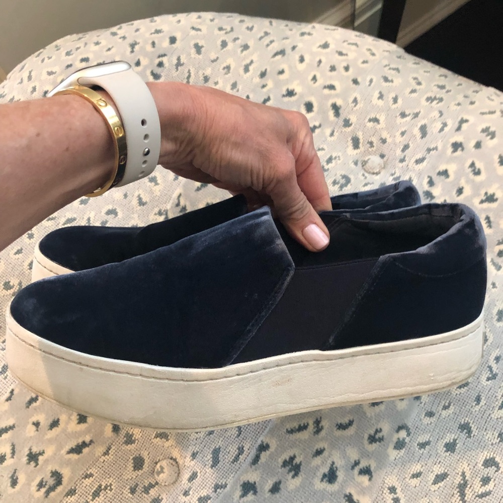 Vince Navy Velvet Slip-On Sneakers with White Sole - Picture 2 of 6